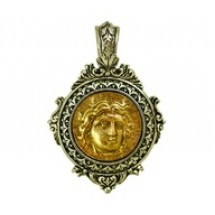 Ornate Pendant with Coin Face- 2-Tone #6436
